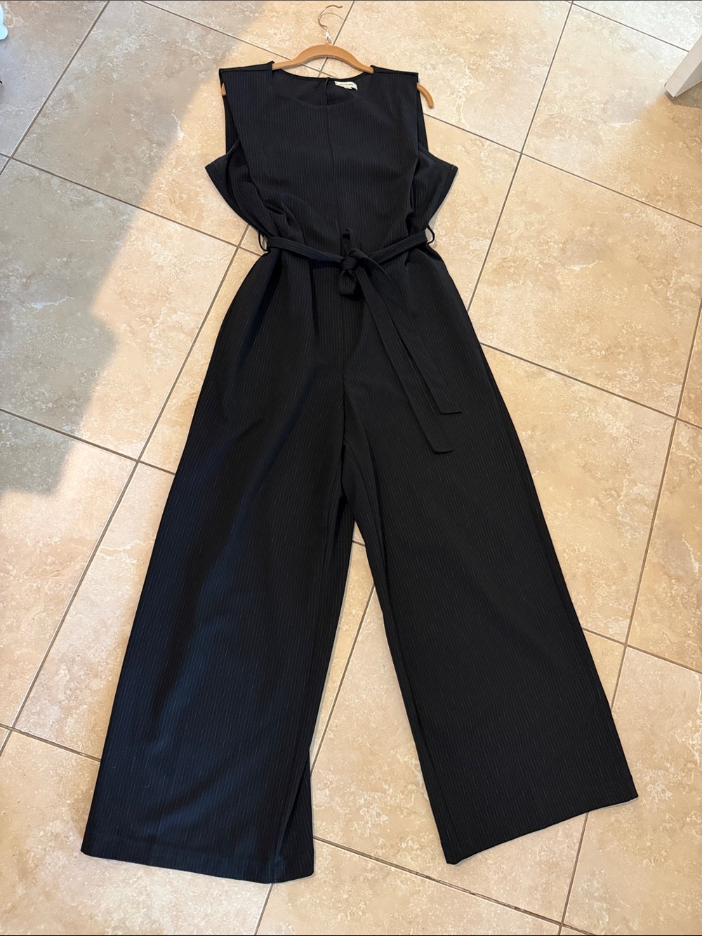 Max Studio Black Sleeveless Tie-Waist Jumpsuit